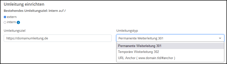 Umleitungstypen Umleitungstypen