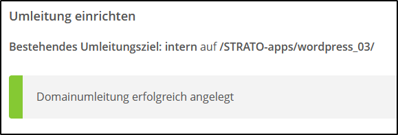 Umleitung eingerichtet Umleitung eingerichtet