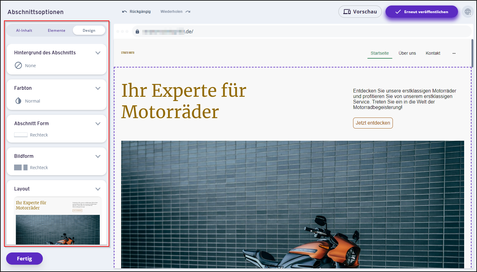 Design Abschnittsoptionen Design Abschnittsoptionen