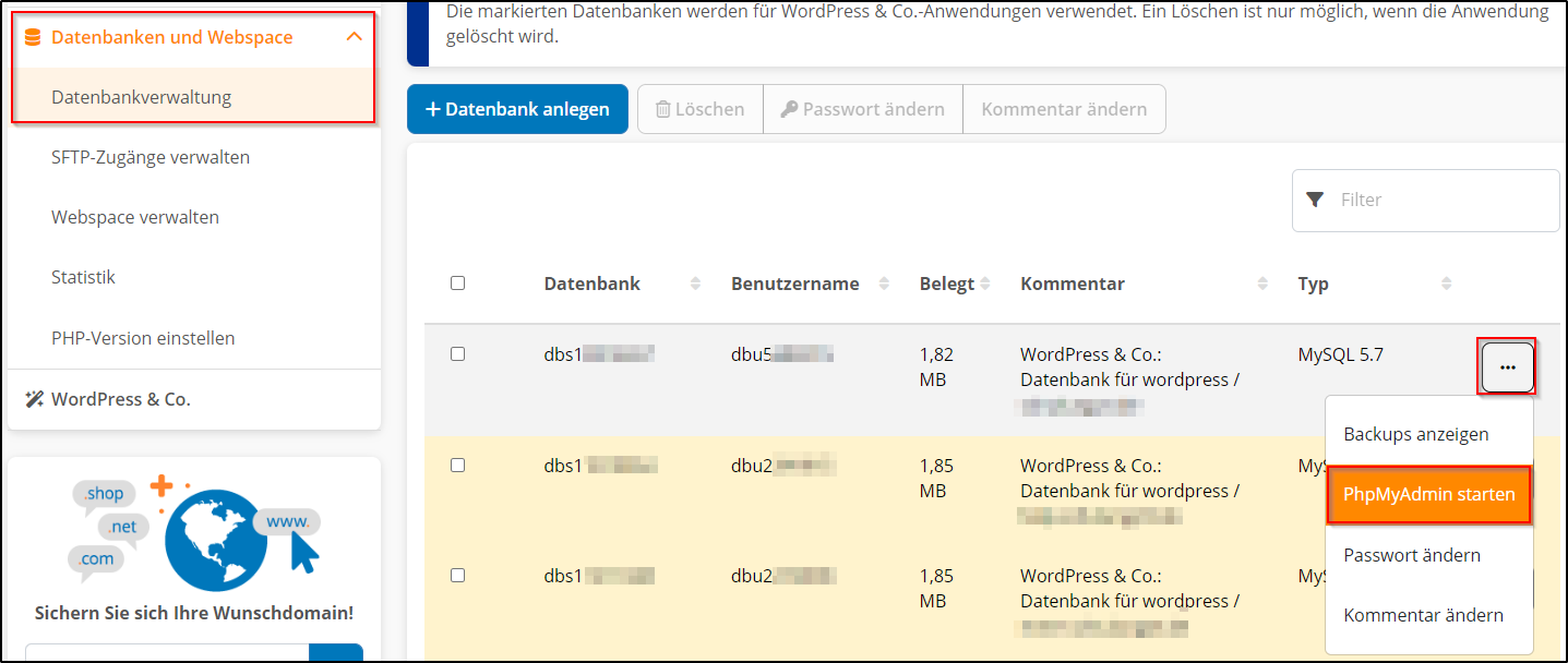 PHPmyadmin starten PHPmyadmin starten
