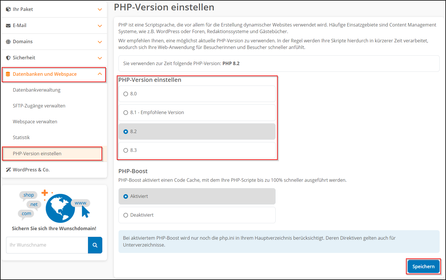 PHP-Version wählen PHP-Version wählen