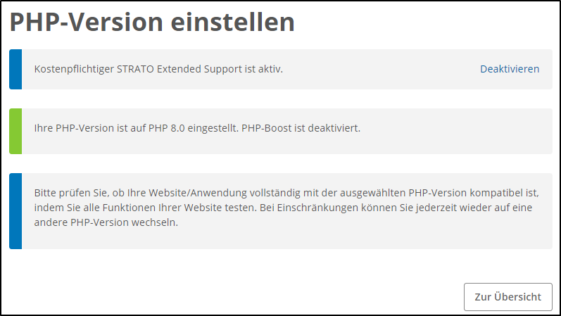 PHP-Version eingestellt PHP-Version eingestellt