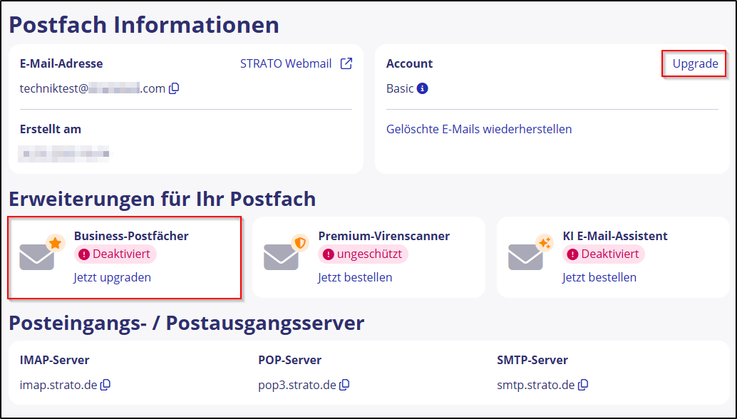 Business-Postfach upgraden Business-Postfach upgraden