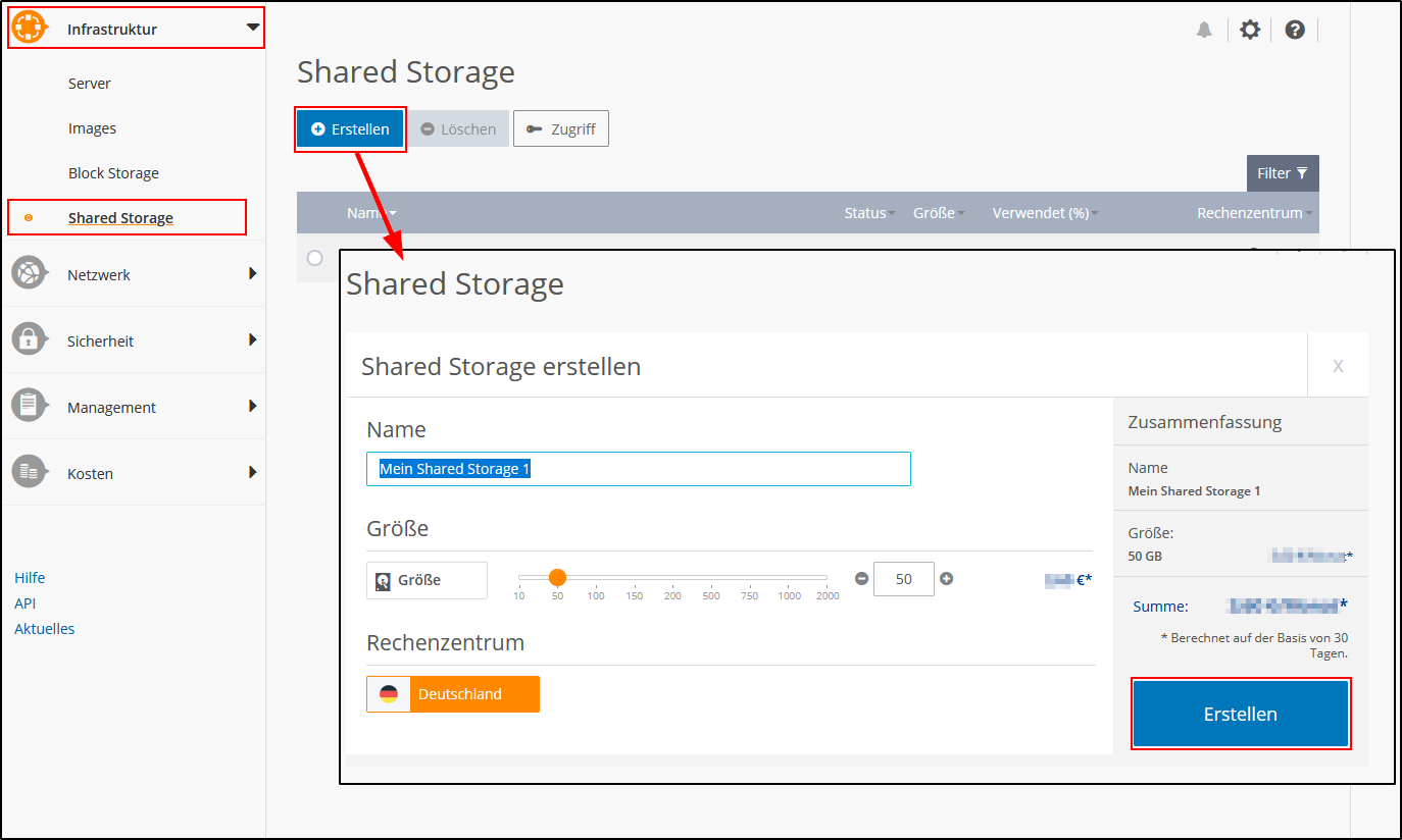 Shared Storage erstellen Shared Storage erstellen