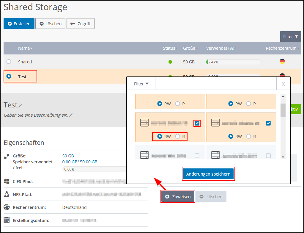 Shared Storage zuweisen Shared Storage zuweisen