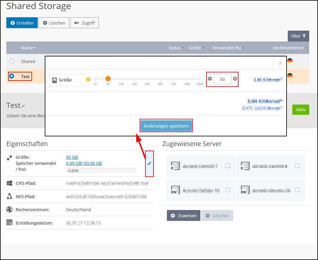 Shared Storage bearbeiten Shared Storage bearbeiten