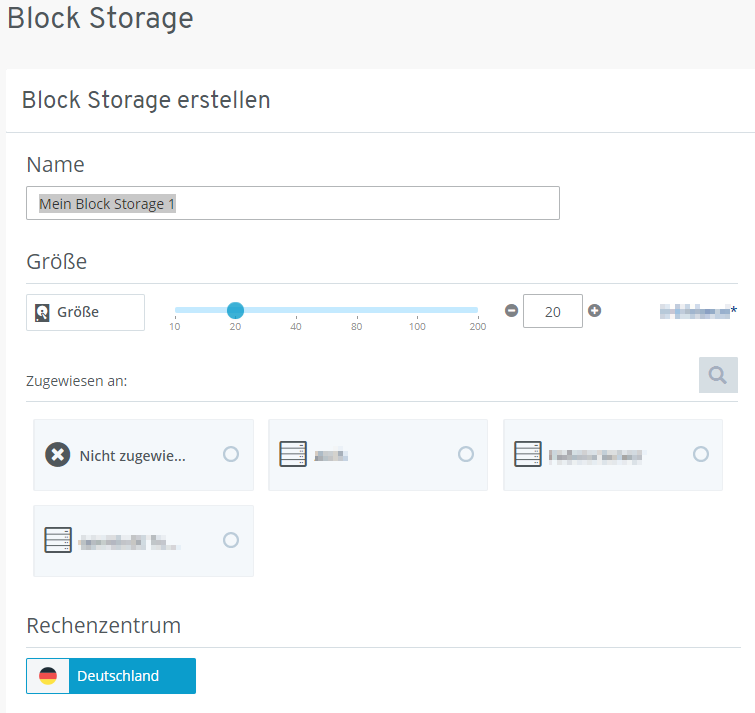 Block Storage erstellen Block Storage erstellen