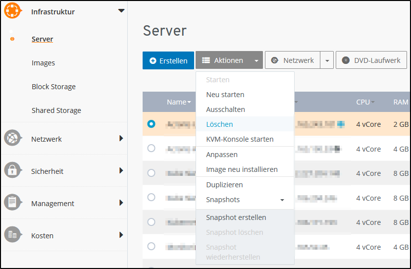 Server Löschen Server Löschen