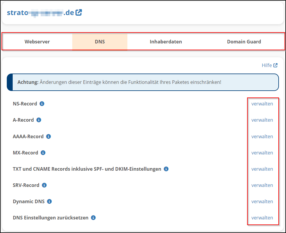 Domainverwaltung Domainverwaltung