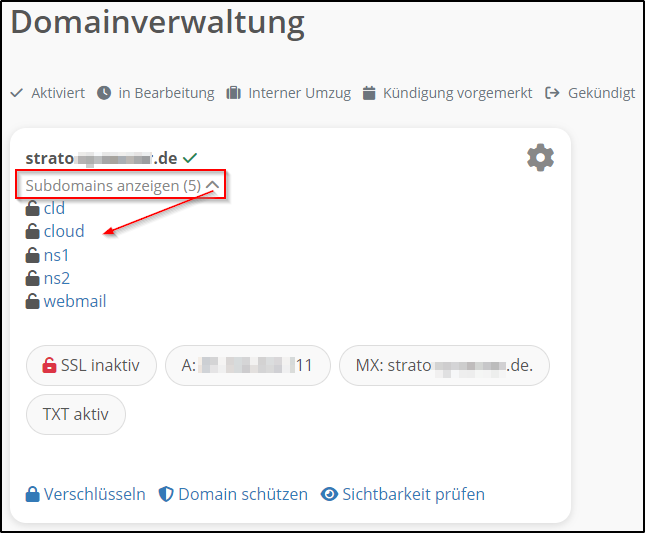 Subdomains verwalten Subdomains verwalten