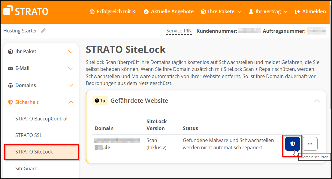 SiteLock Domain wählen SiteLock Domain wählen